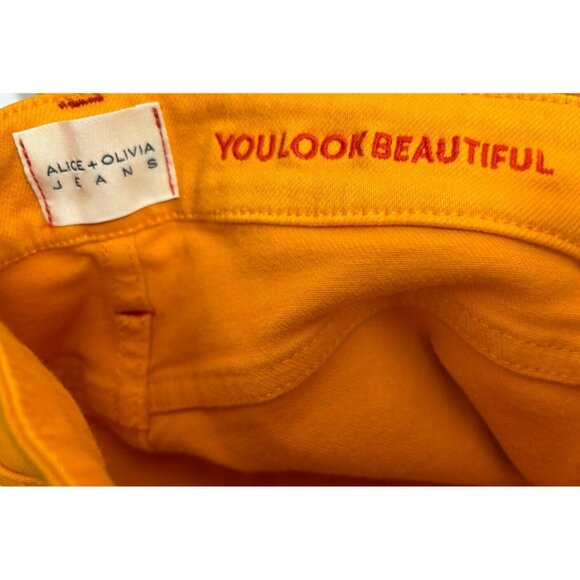 Alice + Olivia 25 Beautiful High Rise Bell-Bottom Jeans Orange Flare Denim Pant - Picture 4 of 7